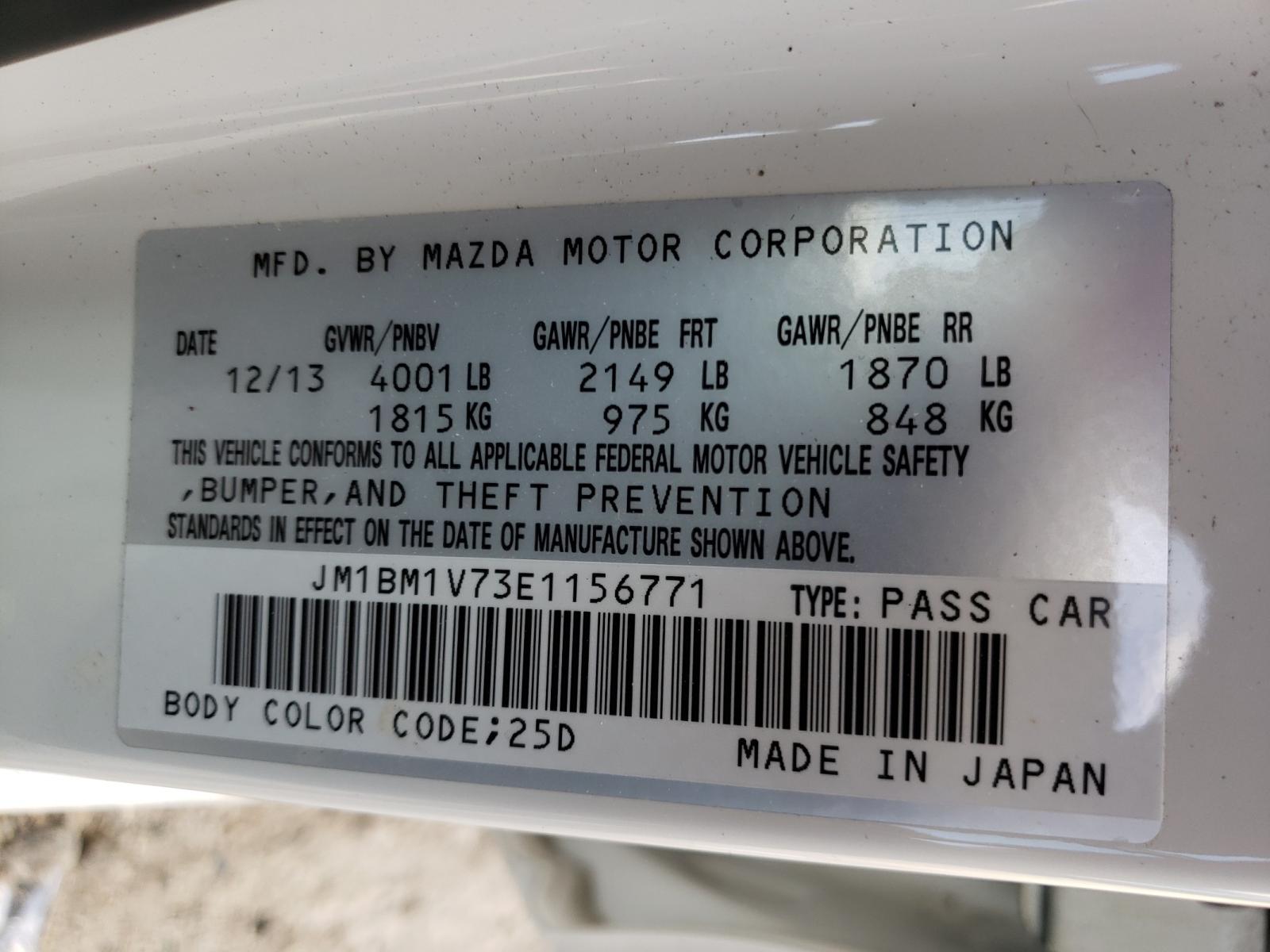 Photo 10 from auction – 2014 MAZDA 3 TOURING with VIN JM1BM1V73E1156771