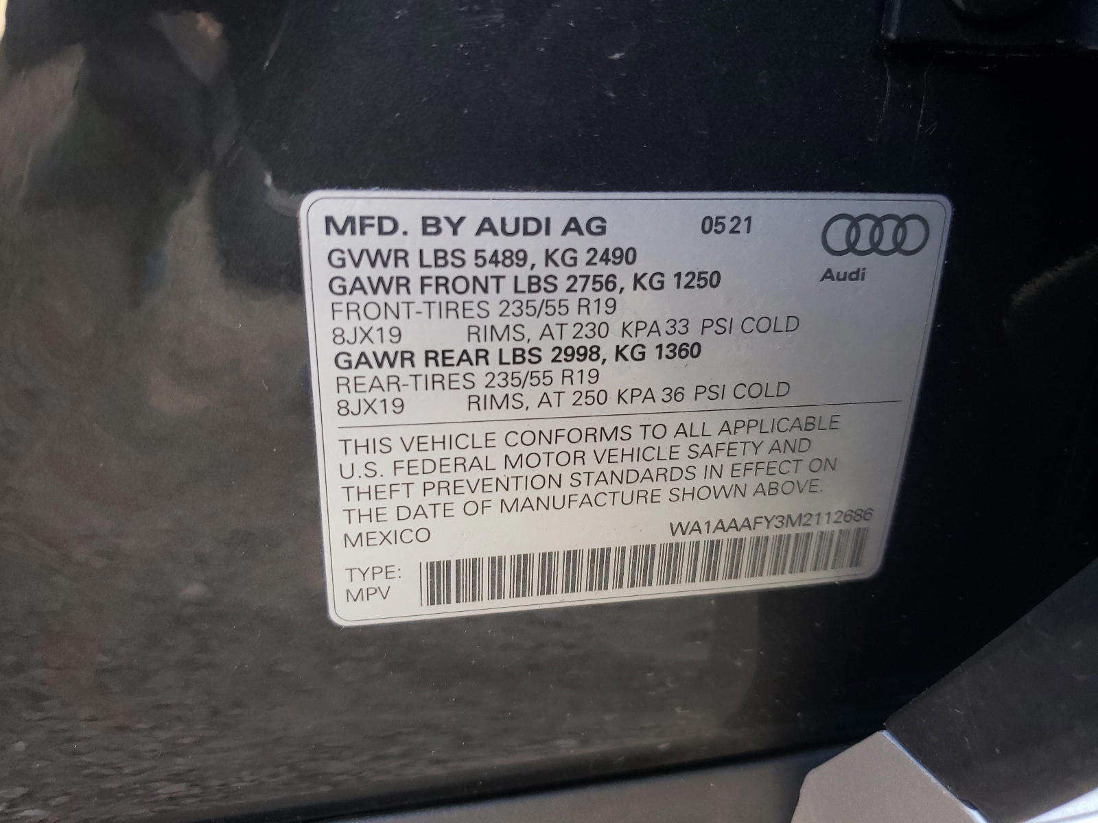 Photo 10 from auction – 2021 AUDI Q5 with VIN WA1AAAFY3M2112686