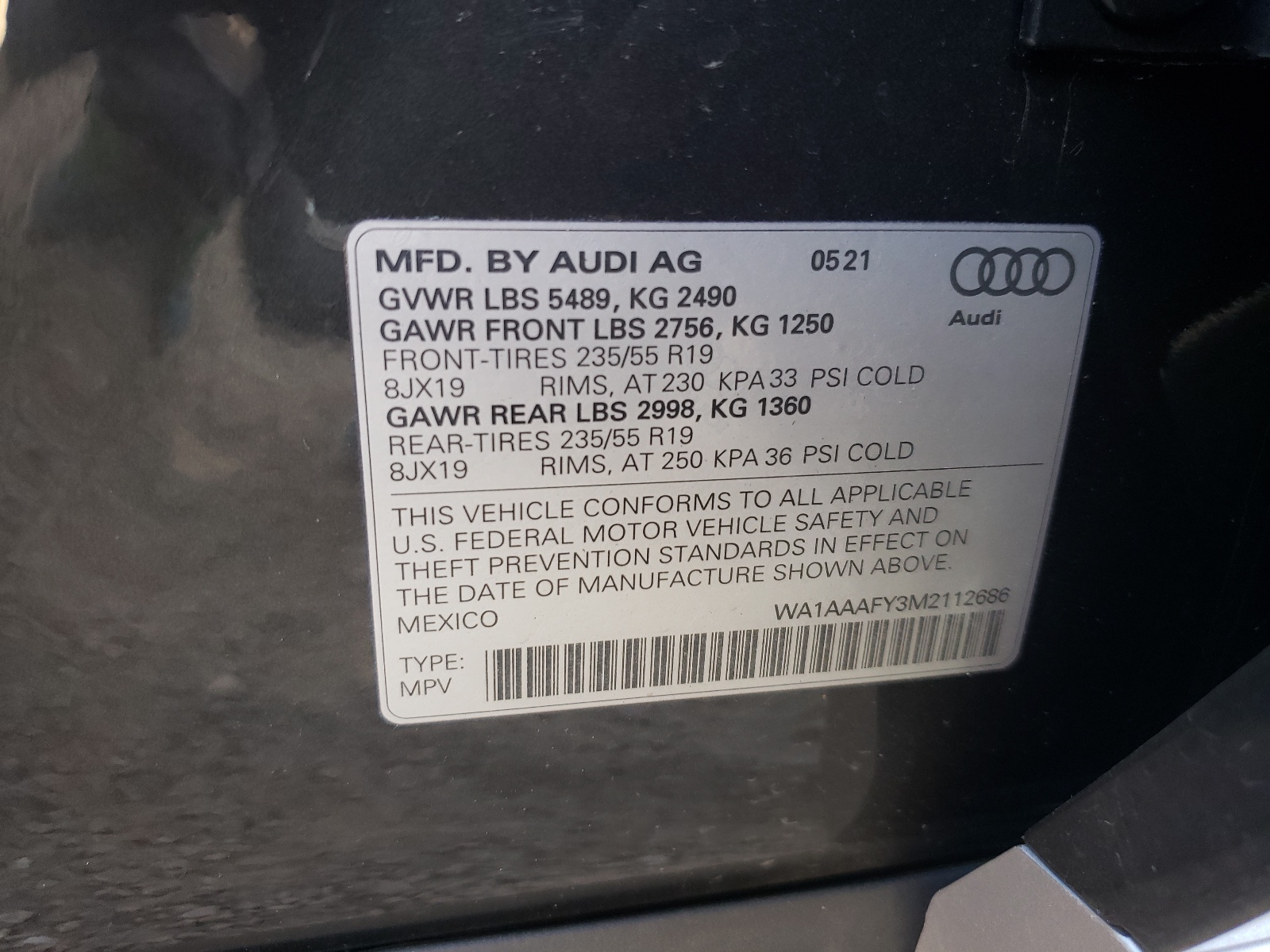 Zdjęcie 10 z aukcji – 2021 AUDI Q5 z VIN WA1AAAFY3M2112686