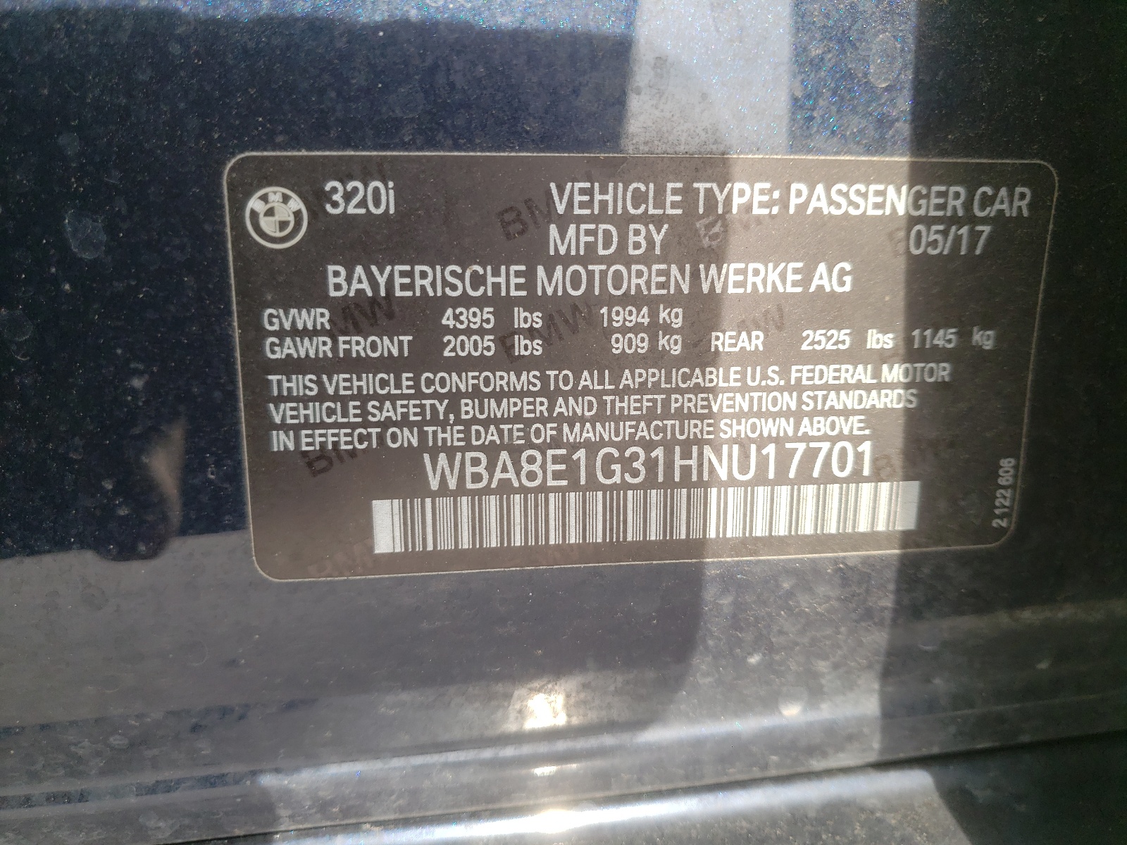 Photo 10 from auction – 2017 BMW 320 I with VIN WBA8E1G31HNU17701