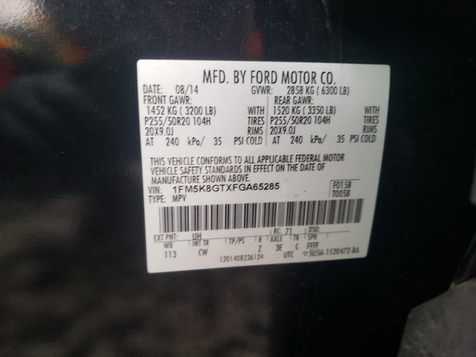 Photo 10 from auction – 2015 FORD EXPLORER S with VIN 1FM5K8GTXFGA65285