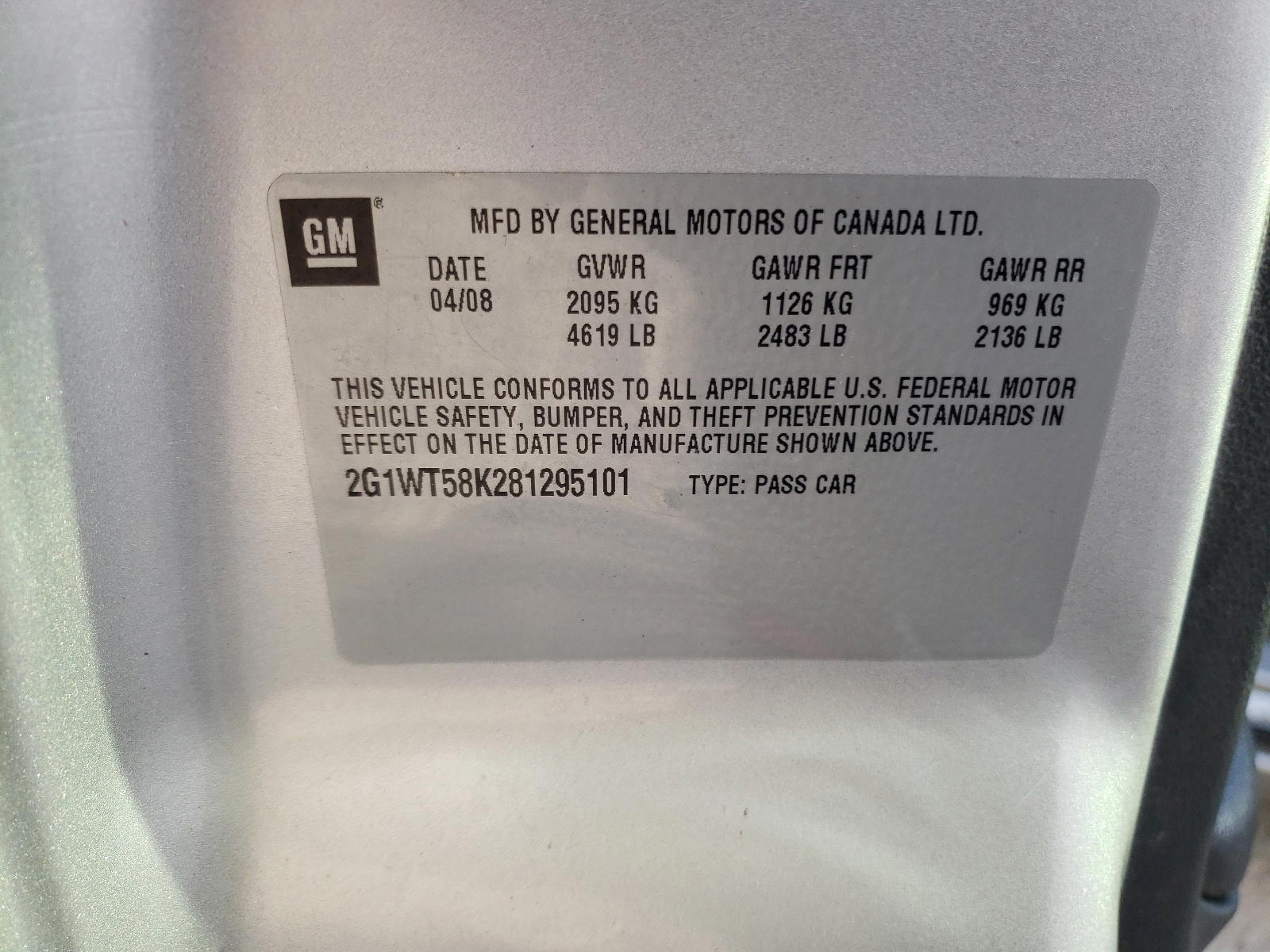 Photo 10 from auction – 2008 CHEVROLET IMPALA LT with VIN 2G1WT58K281295101