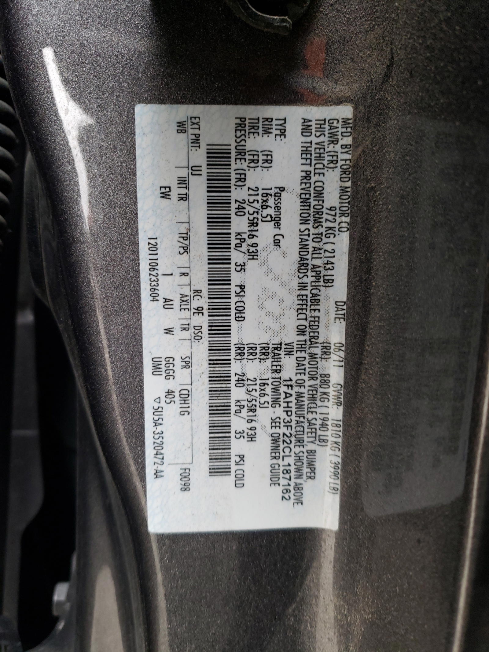 Photo 10 from auction – 2012 FORD FOCUS SE with VIN 1FAHP3F22CL187162