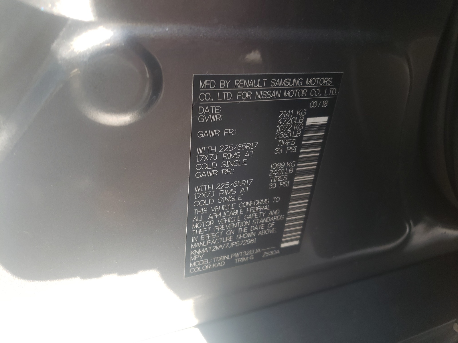 Photo 10 from auction – 2018 NISSAN ROGUE S with VIN KNMAT2MV7JP572981