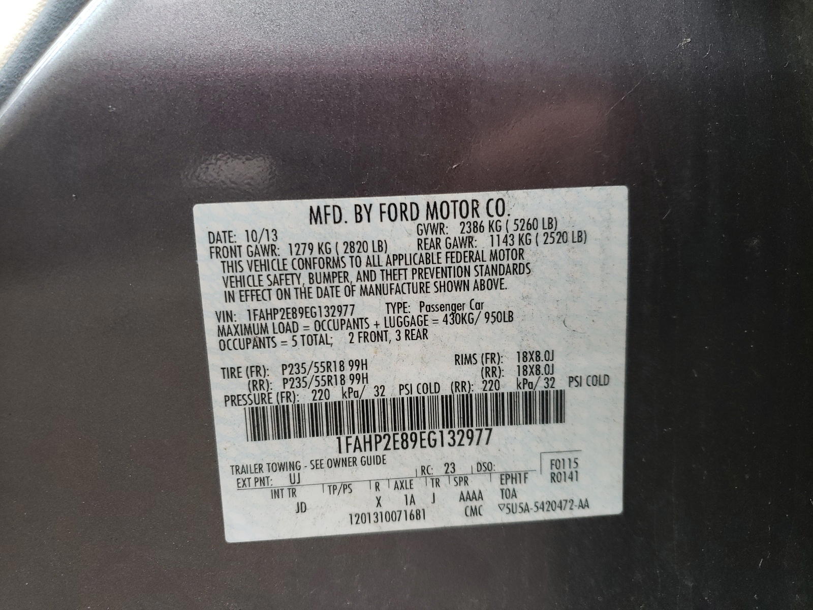 Photo 10 from auction – 2014 FORD TAURUS SEL with VIN 1FAHP2E89EG132977