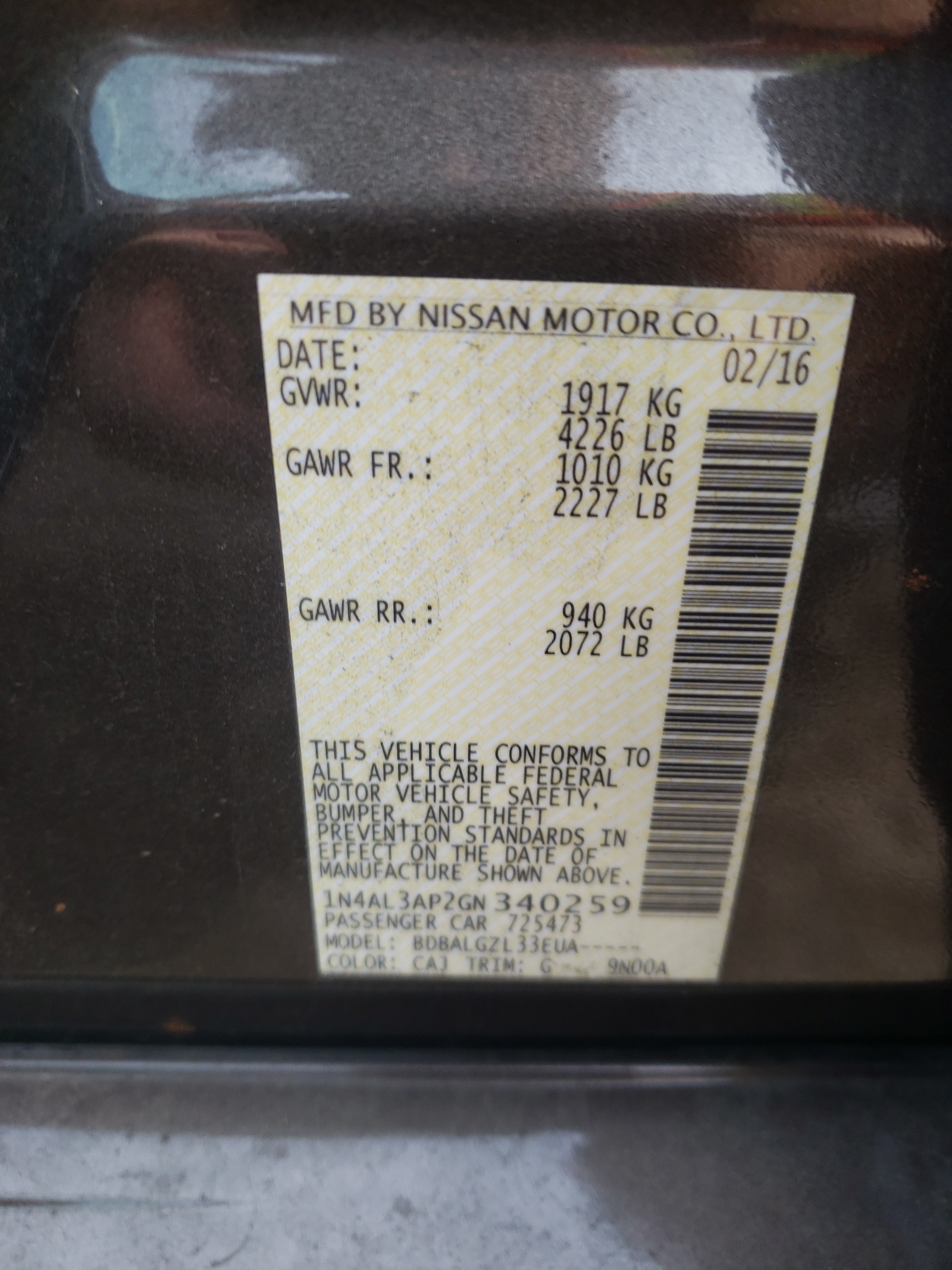 Zdjęcie 10 z aukcji – 2016 NISSAN ALTIMA 2.5 z VIN 1N4AL3AP2GN340259