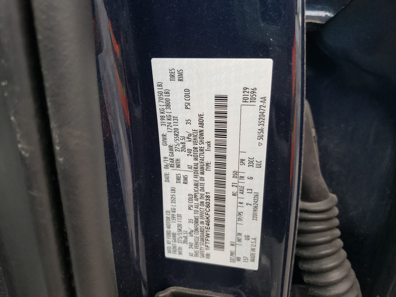 Photo 10 from auction – 2019 FORD F150 SUPER with VIN 1FTFW1E46KFC60381