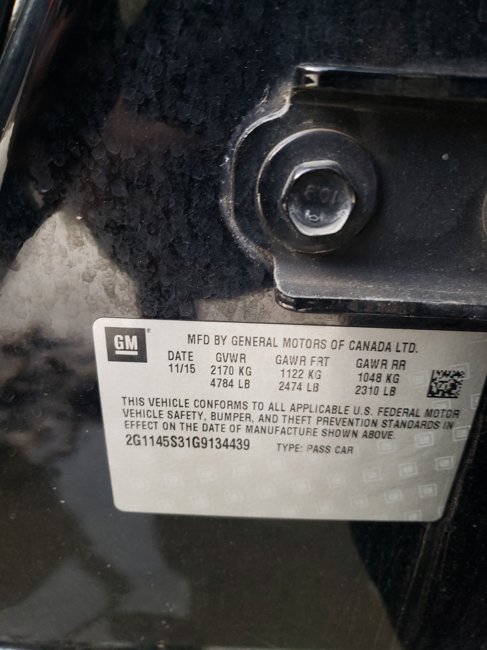 Photo 10 from auction – 2016 CHEVROLET IMPALA LTZ with VIN 2G1145S31G9134439