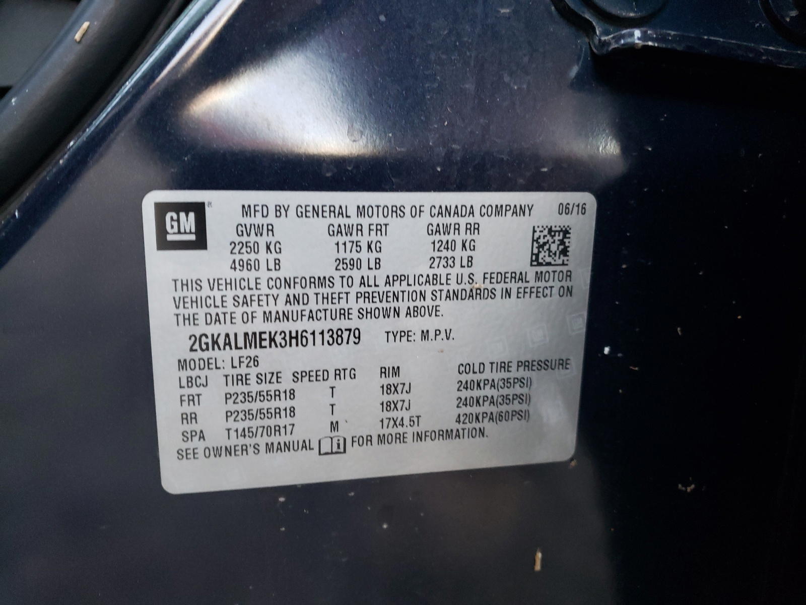 Photo 10 from auction – 2017 GMC TERRAIN SL with VIN 2GKALMEK3H6113879