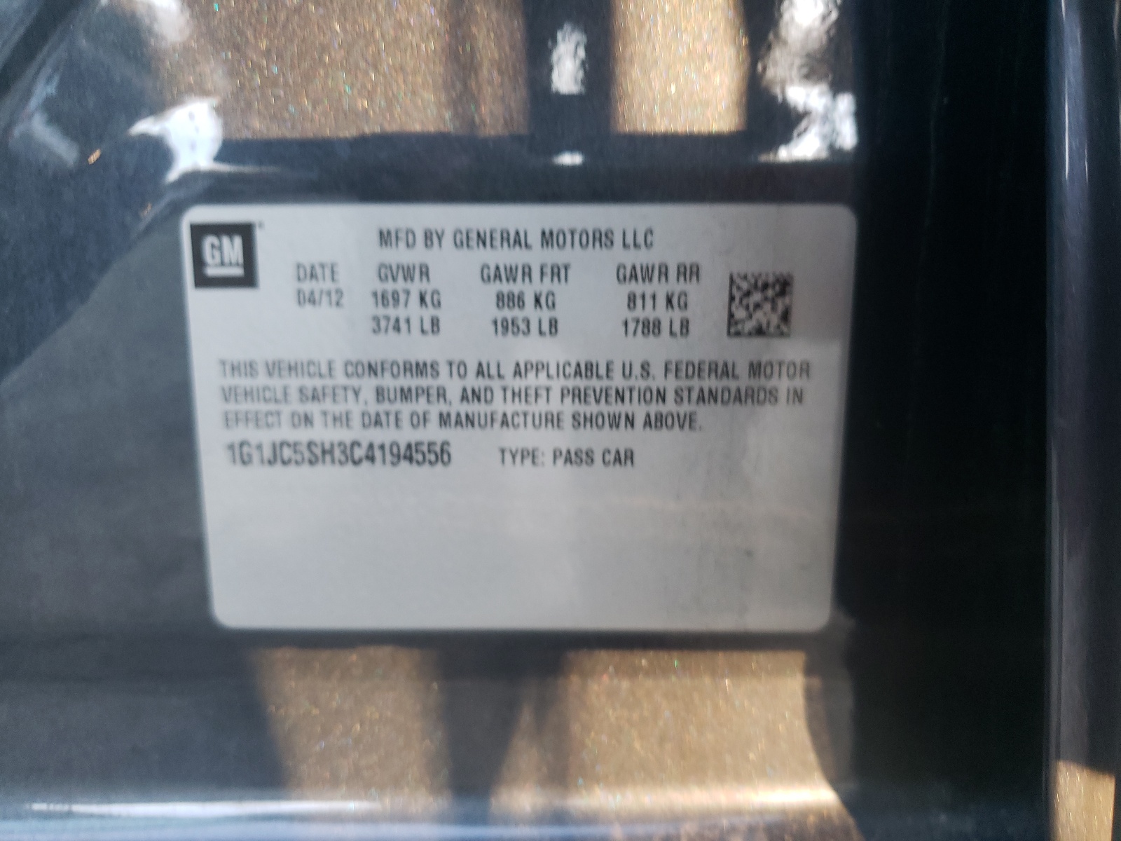 Photo 10 from auction – 2012 CHEVROLET SONIC LT with VIN 1G1JC5SH3C4194556