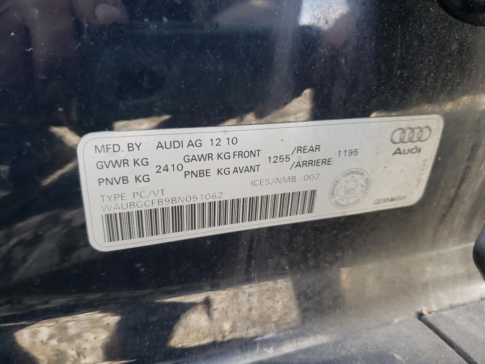 Photo 10 from auction – 2011 AUDI A6 PREMIUM with VIN WAUBGCFB9BN051062