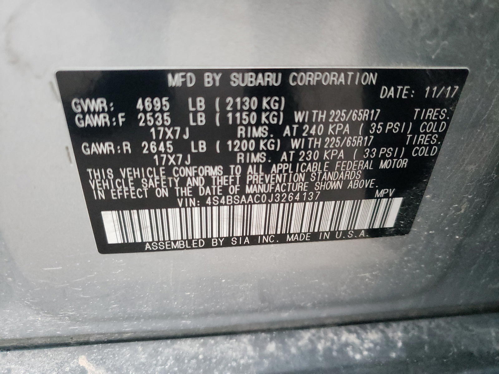 Photo 10 from auction – 2018 SUBARU OUTBACK 2. with VIN 4S4BSAAC0J3264137