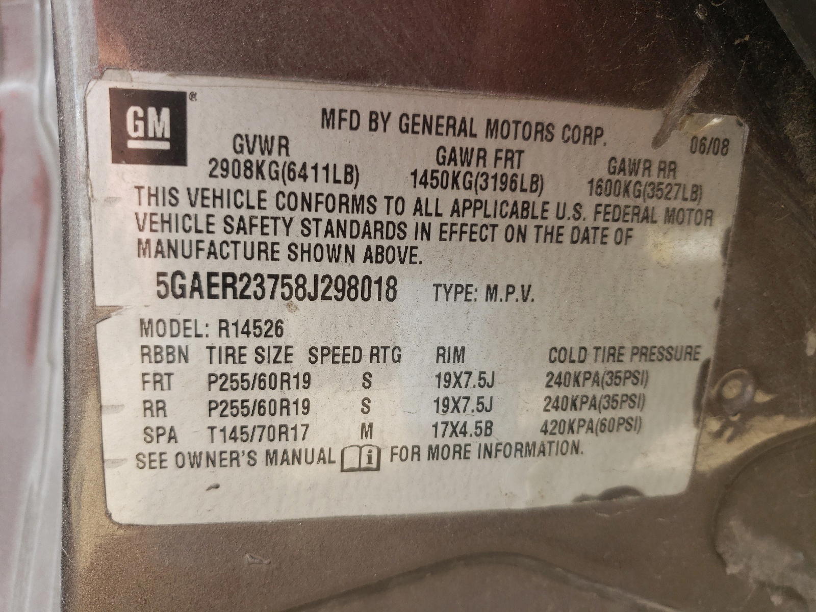Photo 10 from auction – 2008 BUICK ENCLAVE CX with VIN 5GAER23758J298018