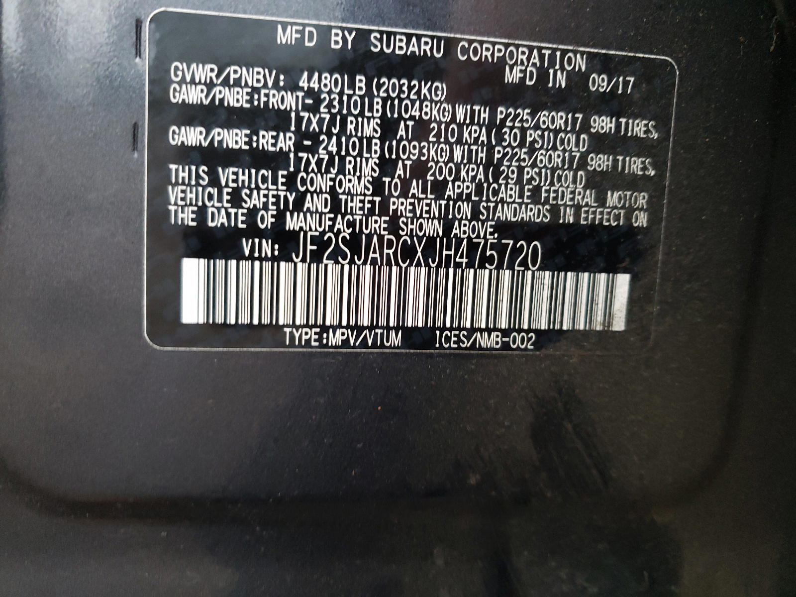 Photo 10 from auction – 2018 SUBARU FORESTER 2 with VIN JF2SJARCXJH475720