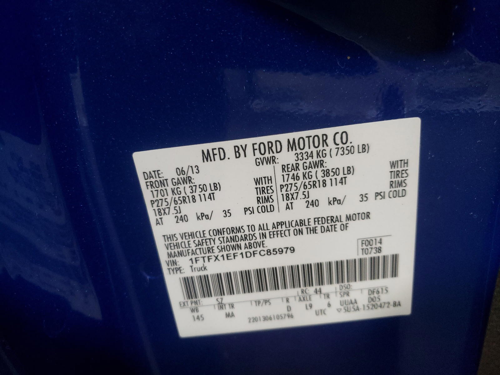 Photo 10 from auction – 2013 FORD F150 SUPER with VIN 1FTFX1EF1DFC85979