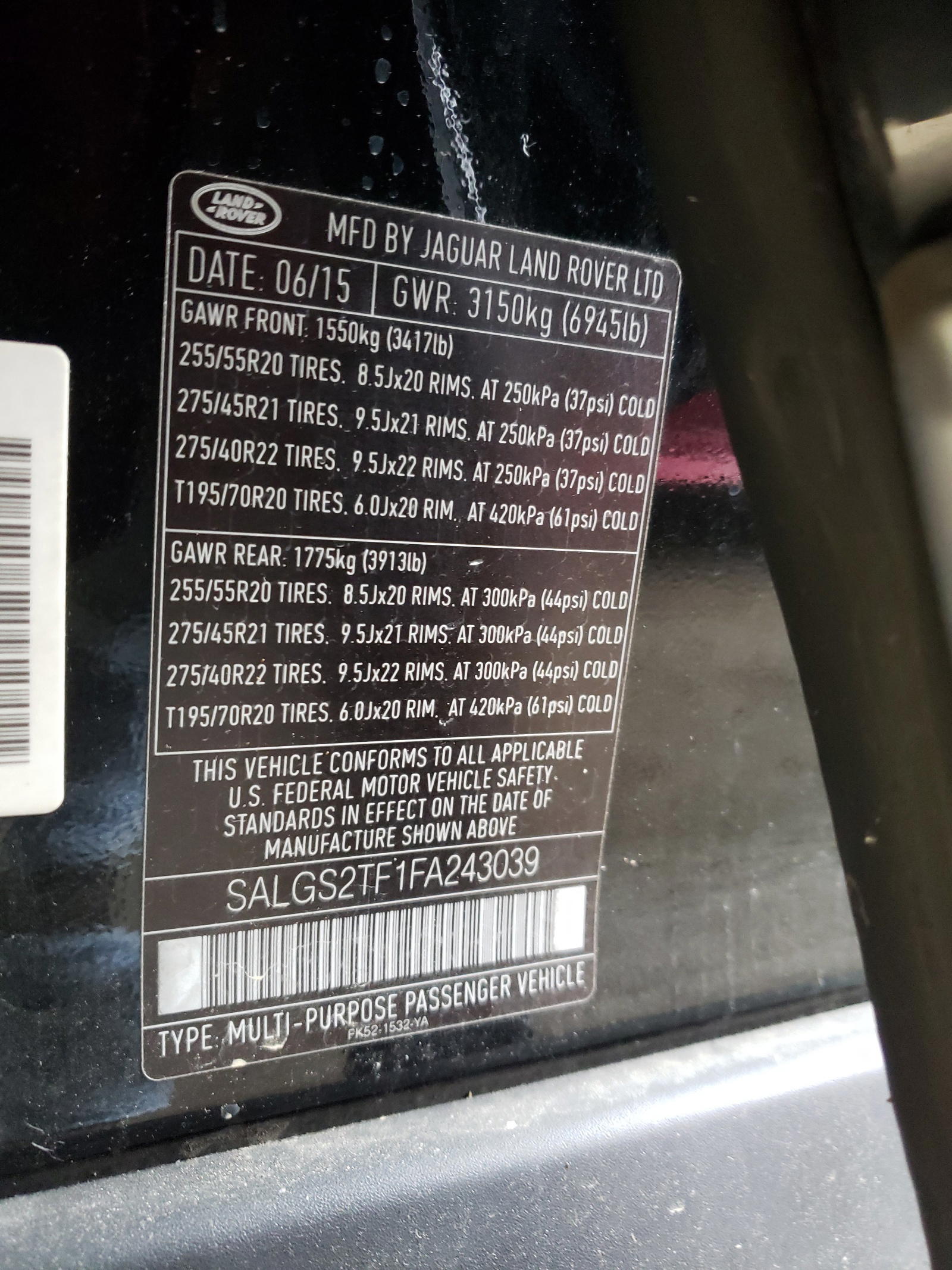 Photo 10 from auction – 2015 LAND ROVER RANGE ROVE with VIN SALGS2TF1FA243039