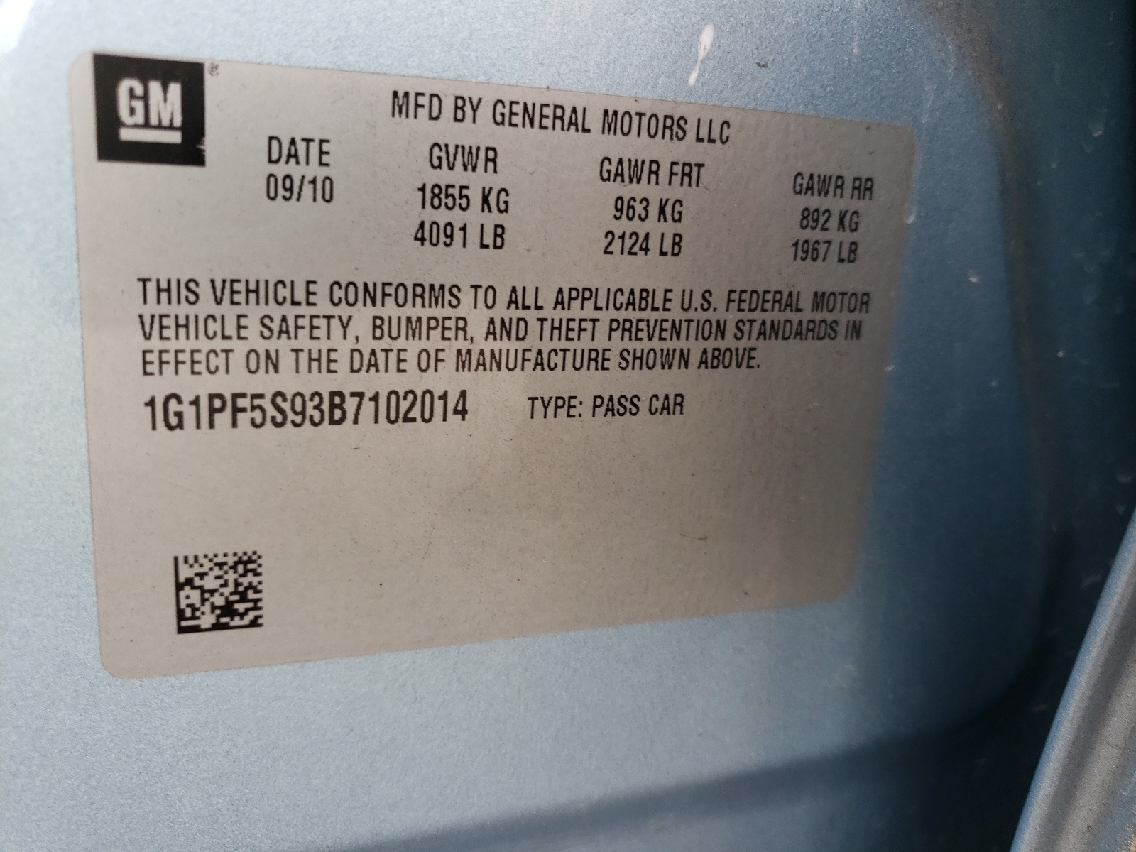 Photo 10 from auction – 2011 CHEVROLET CRUZE LT with VIN 1G1PF5S93B7102014
