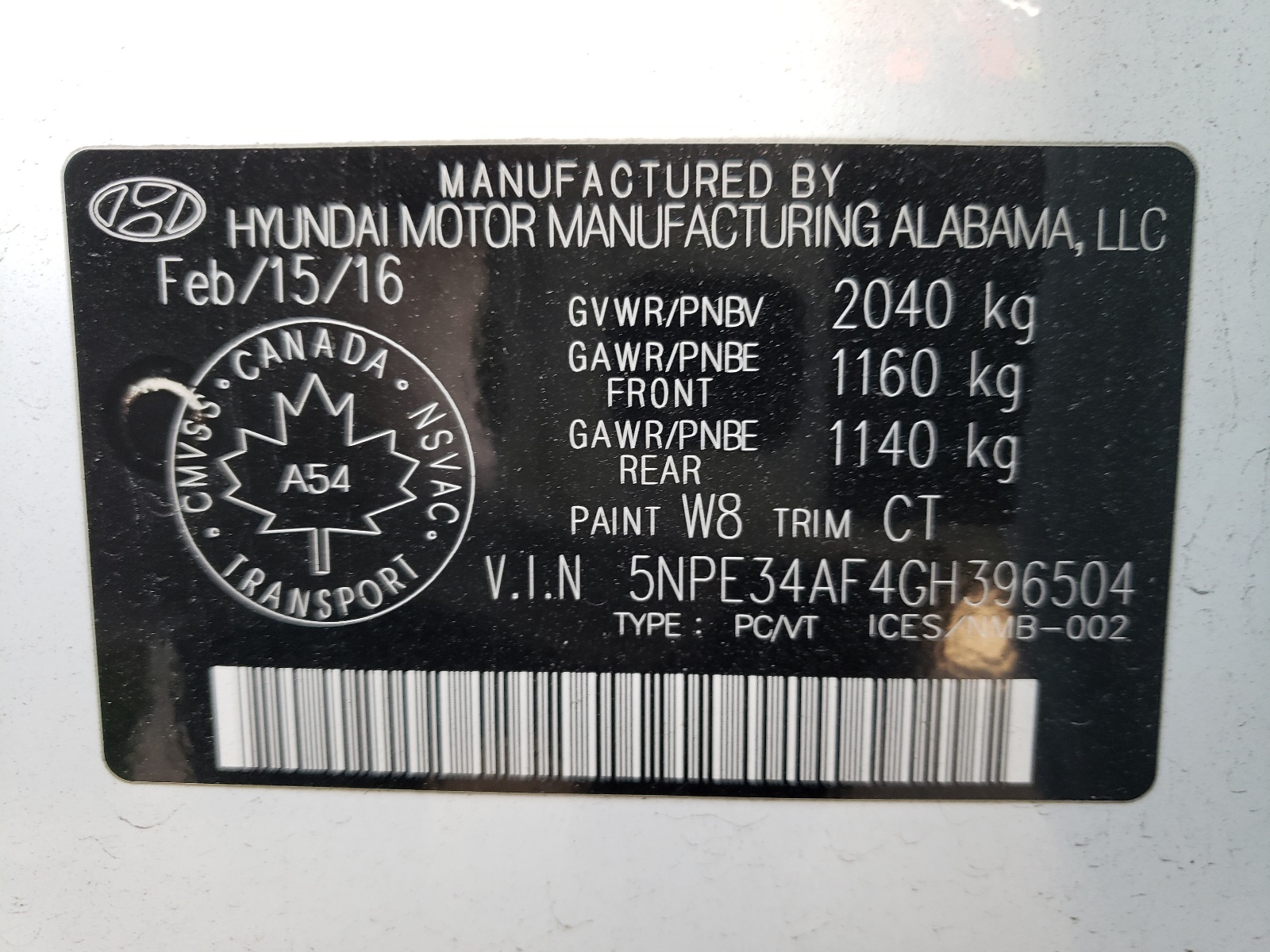 Photo 10 from auction – 2016 HYUNDAI SONATA SPO with VIN 5NPE34AF4GH396504