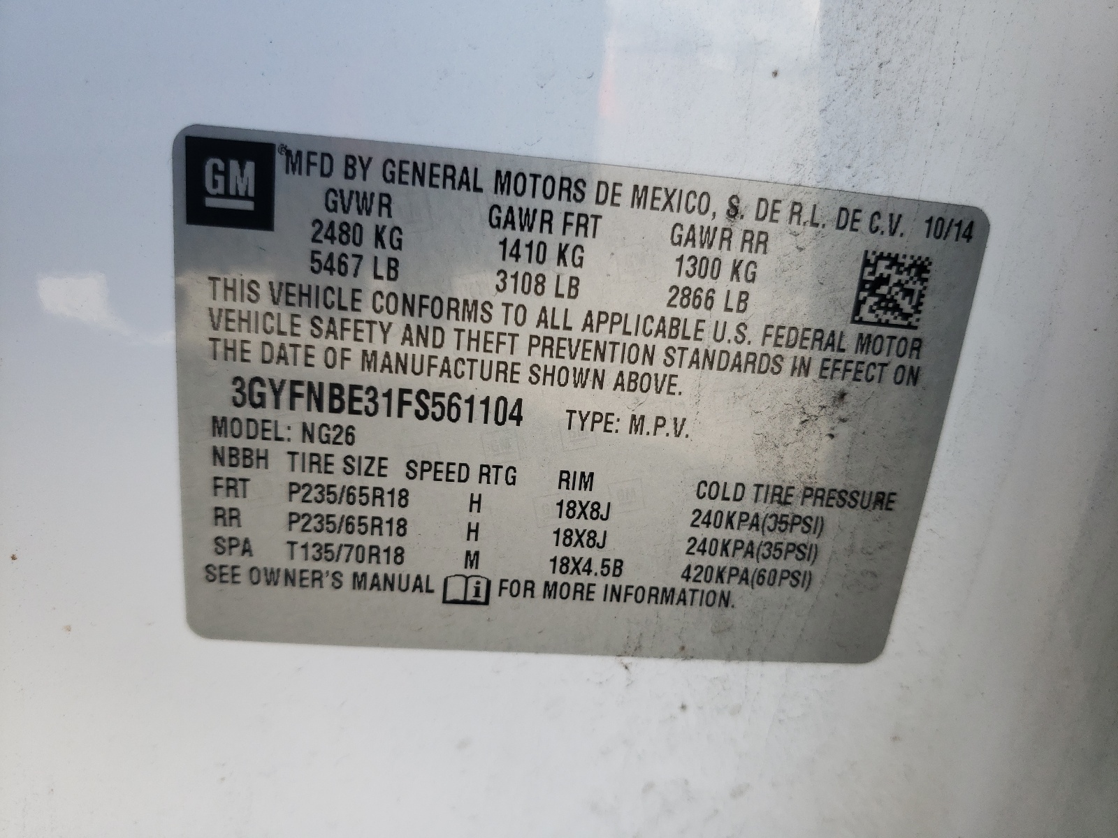 Photo 10 from auction – 2015 CADILLAC SRX LUXURY with VIN 3GYFNBE31FS561104