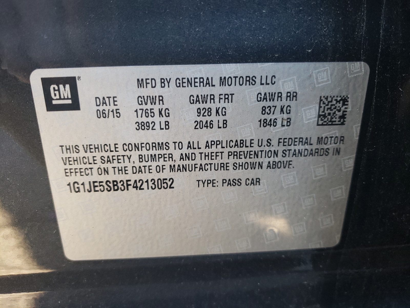Photo 10 from auction – 2015 CHEVROLET SONIC LTZ with VIN 1G1JE5SB3F4213052