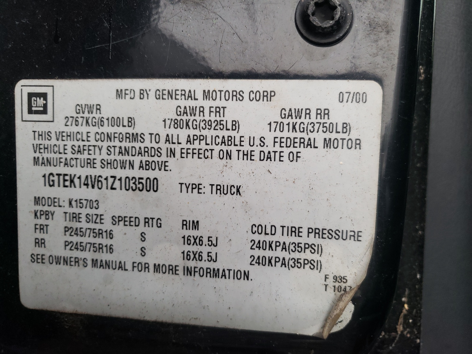Photo 10 from auction – 2001 GMC NEW SIERRA with VIN 1GTEK14V61Z103500