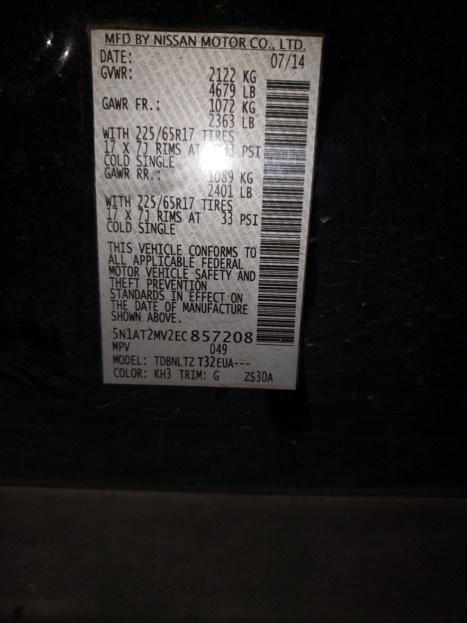 Photo 10 from auction – 2014 NISSAN ROGUE S with VIN 5N1AT2MV2EC857208