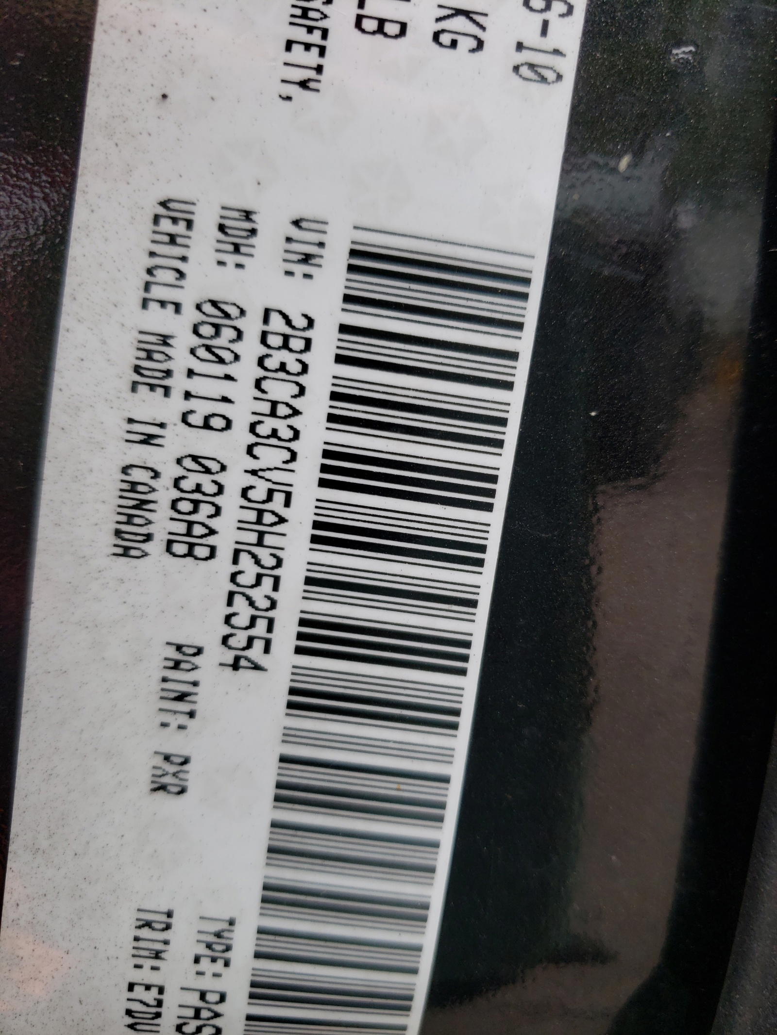 Photo 10 from auction – 2010 DODGE CHARGER SX with VIN 2B3CA3CV5AH252554