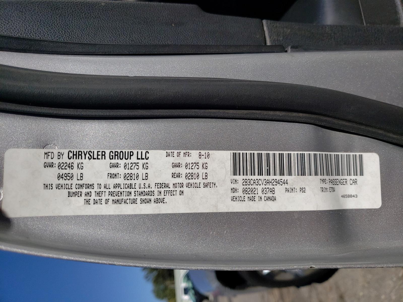 Foto 10 de la subasta – 2010 DODGE CHARGER SX con VIN 2B3CA3CV3AH294544