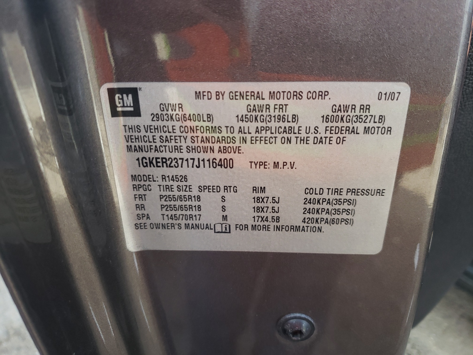 Photo 10 from auction – 2007 GMC ACADIA SLT with VIN 1GKER23717J116400