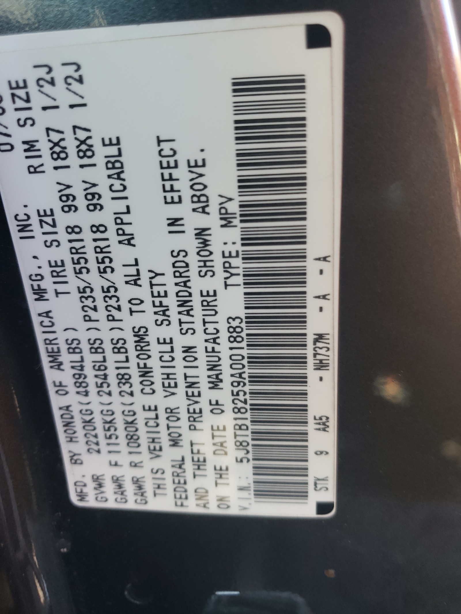 Photo 10 from auction – 2009 ACURA RDX with VIN 5J8TB18259A001883