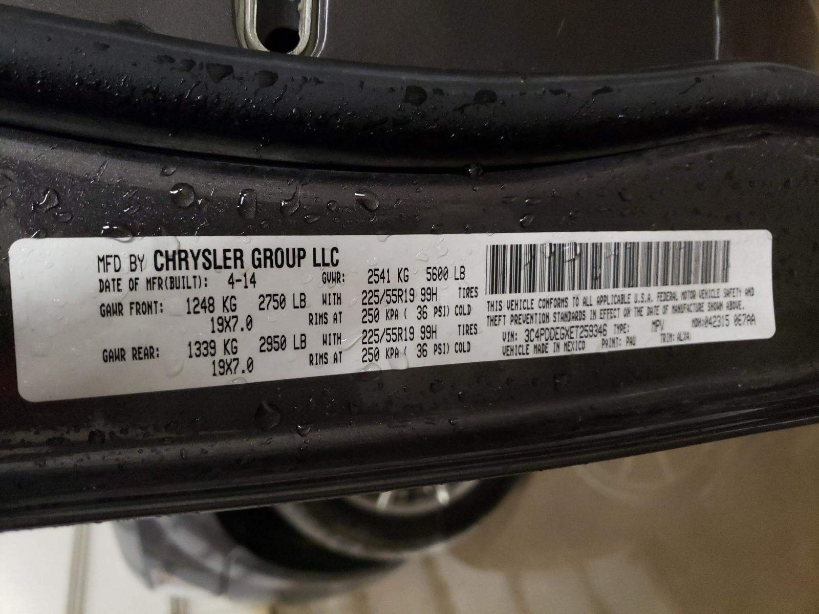 Photo 10 from auction – 2014 DODGE JOURNEY R/ with VIN 3C4PDDEGXET259346