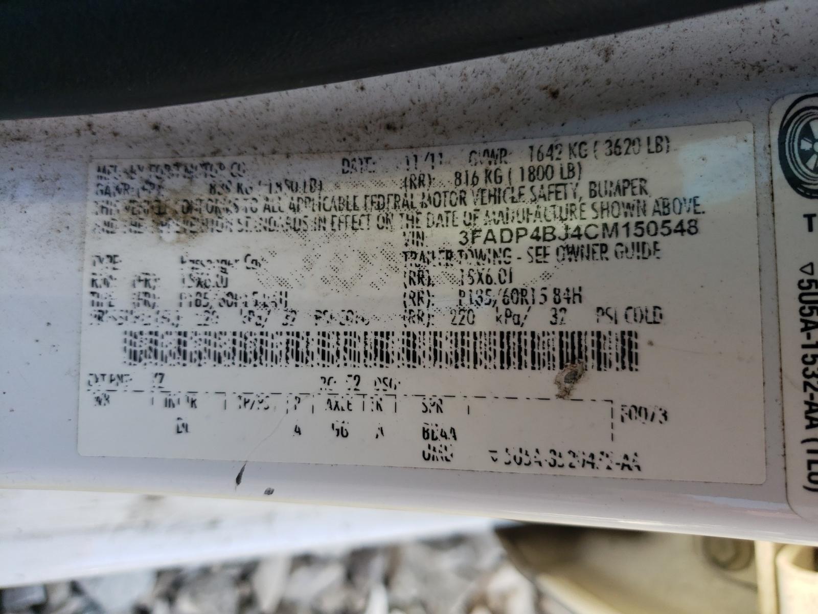 Photo 10 from auction – 2012 FORD FIESTA SE with VIN 3FADP4BJ4CM150548