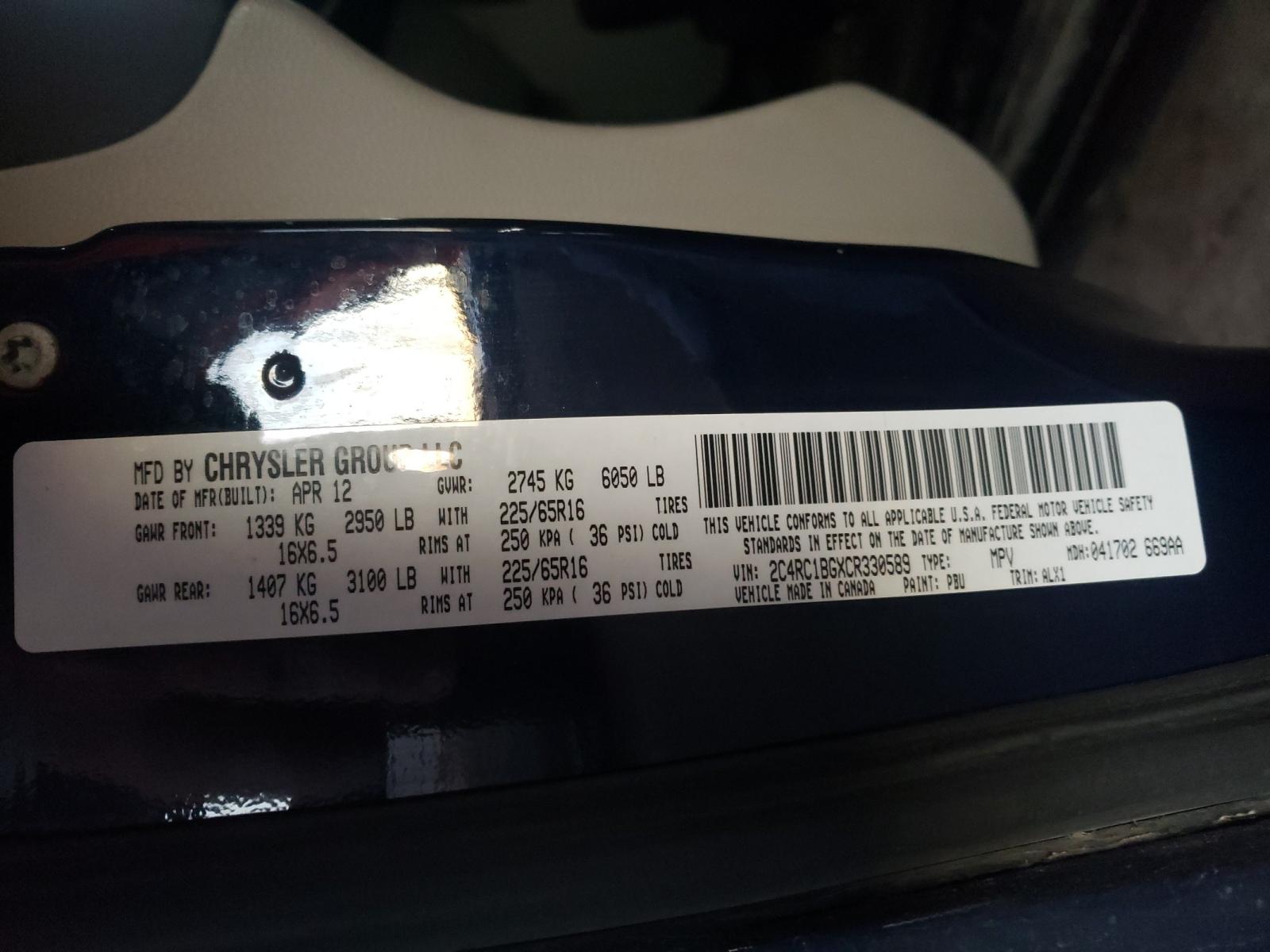 Photo 10 from auction – 2012 CHRYSLER TOWN & COU with VIN 2C4RC1BGXCR330589