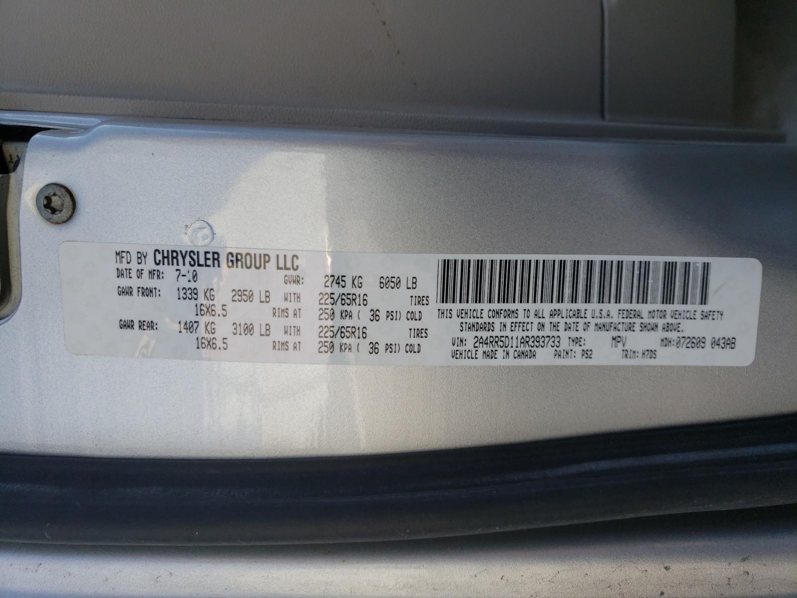 Photo 10 from auction – 2010 CHRYSLER TOWN & COU with VIN 2A4RR5D11AR393733