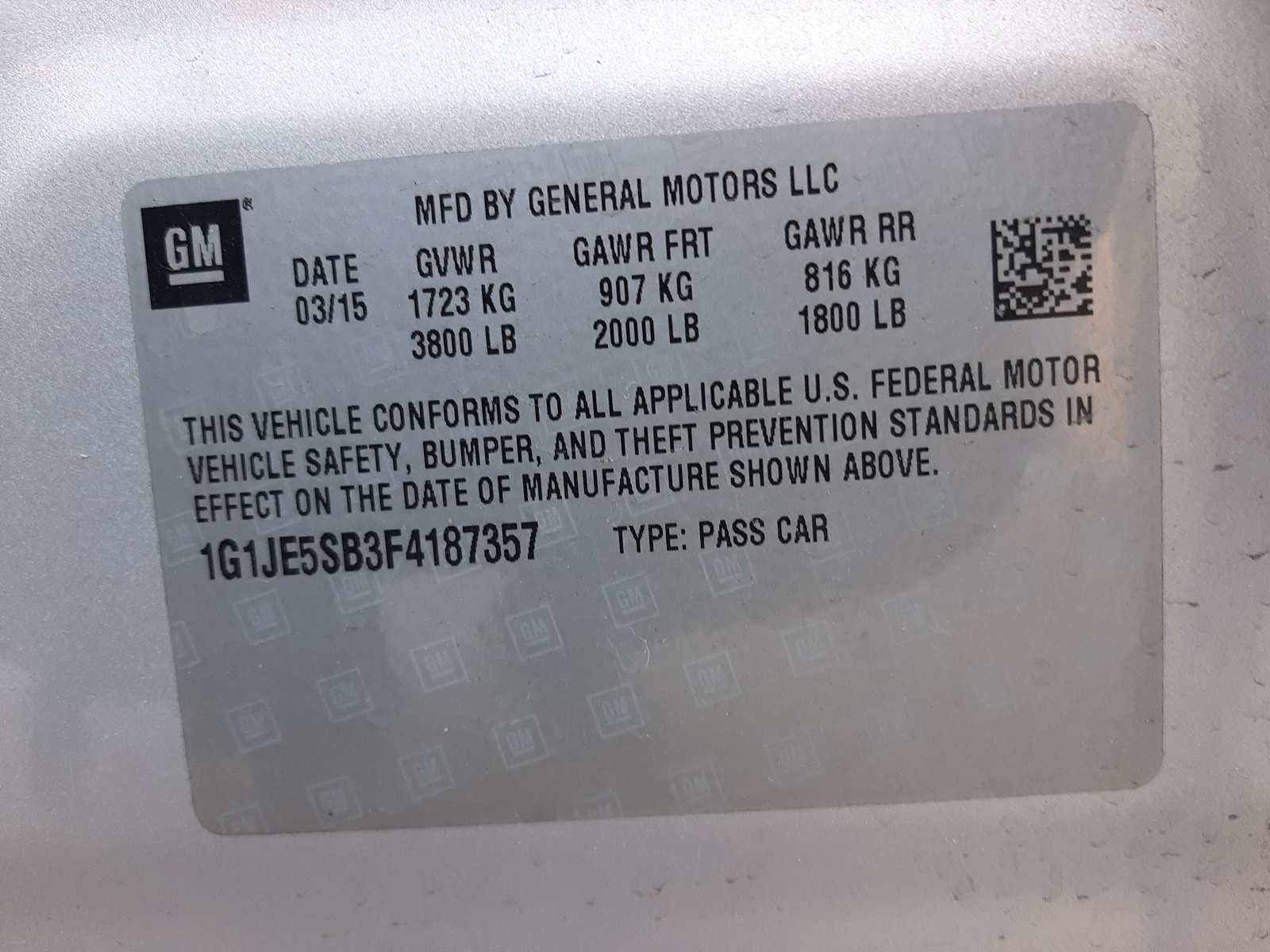 Photo 10 from auction – 2015 CHEVROLET SONIC LTZ with VIN 1G1JE5SB3F4187357