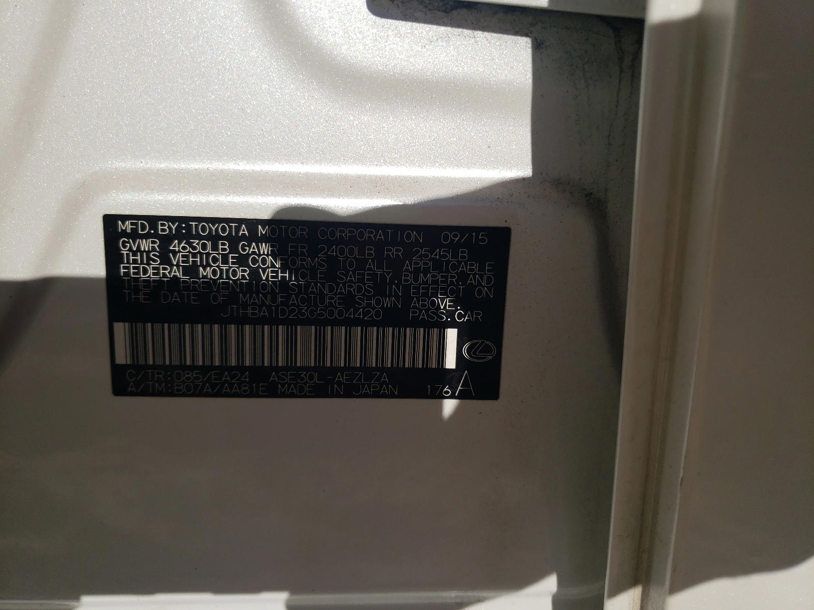 Photo 10 from auction – 2016 LEXUS IS 200T with VIN JTHBA1D23G5004420
