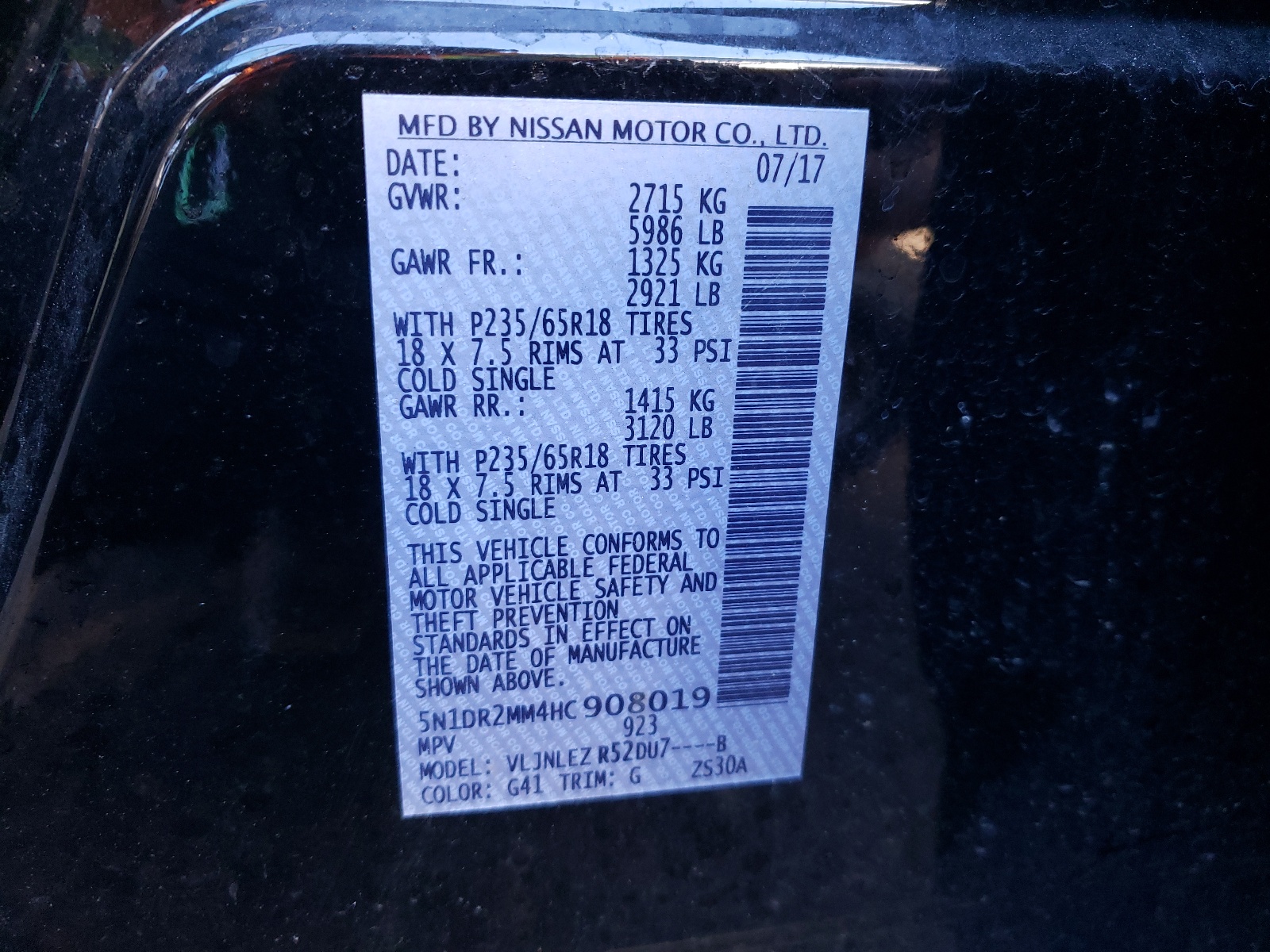 Photo 10 from auction – 2017 NISSAN PATHFINDER with VIN 5N1DR2MM4HC908019