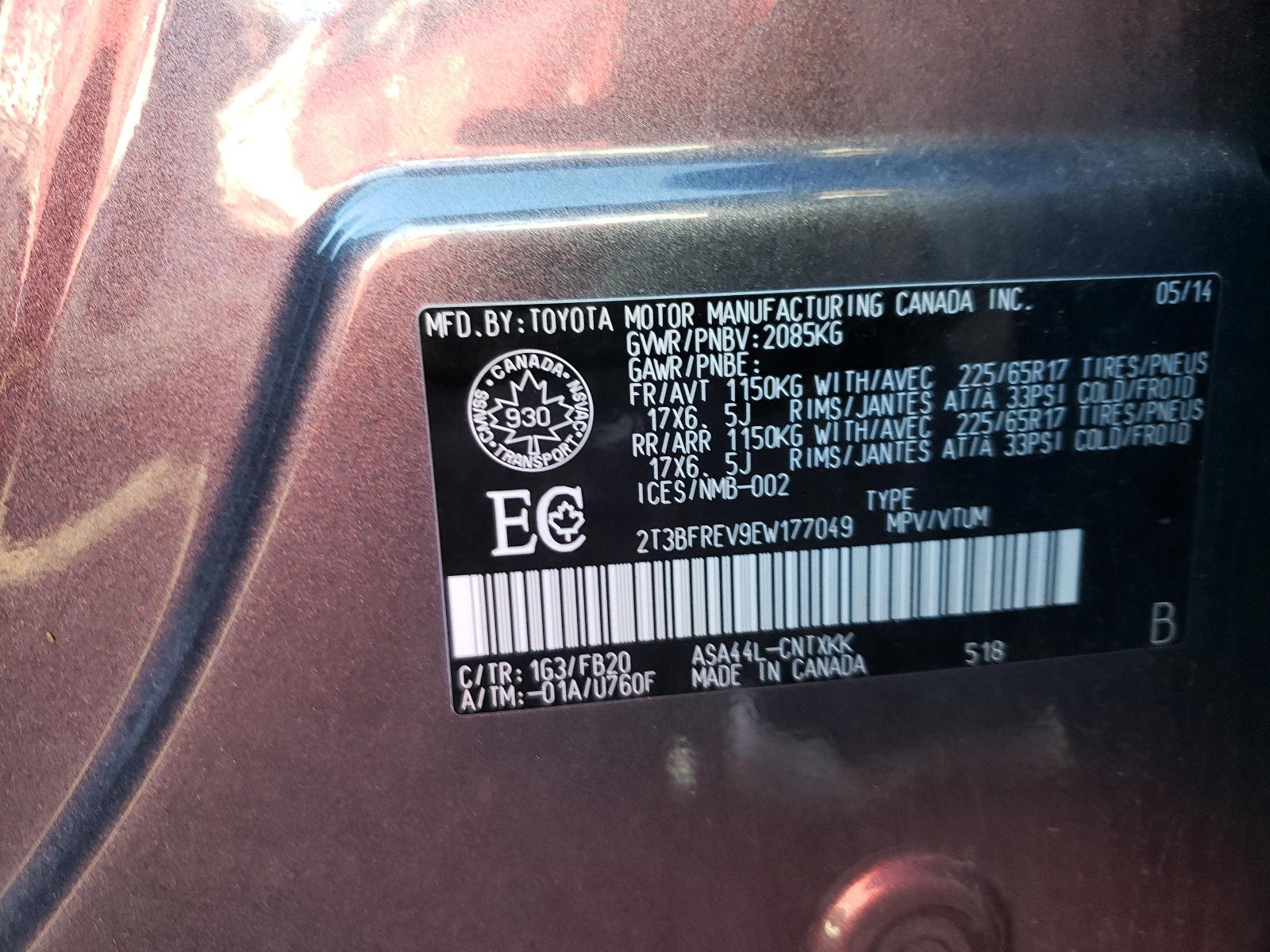 Photo 10 from auction – 2014 TOYOTA RAV4 LE with VIN 2T3BFREV9EW177049