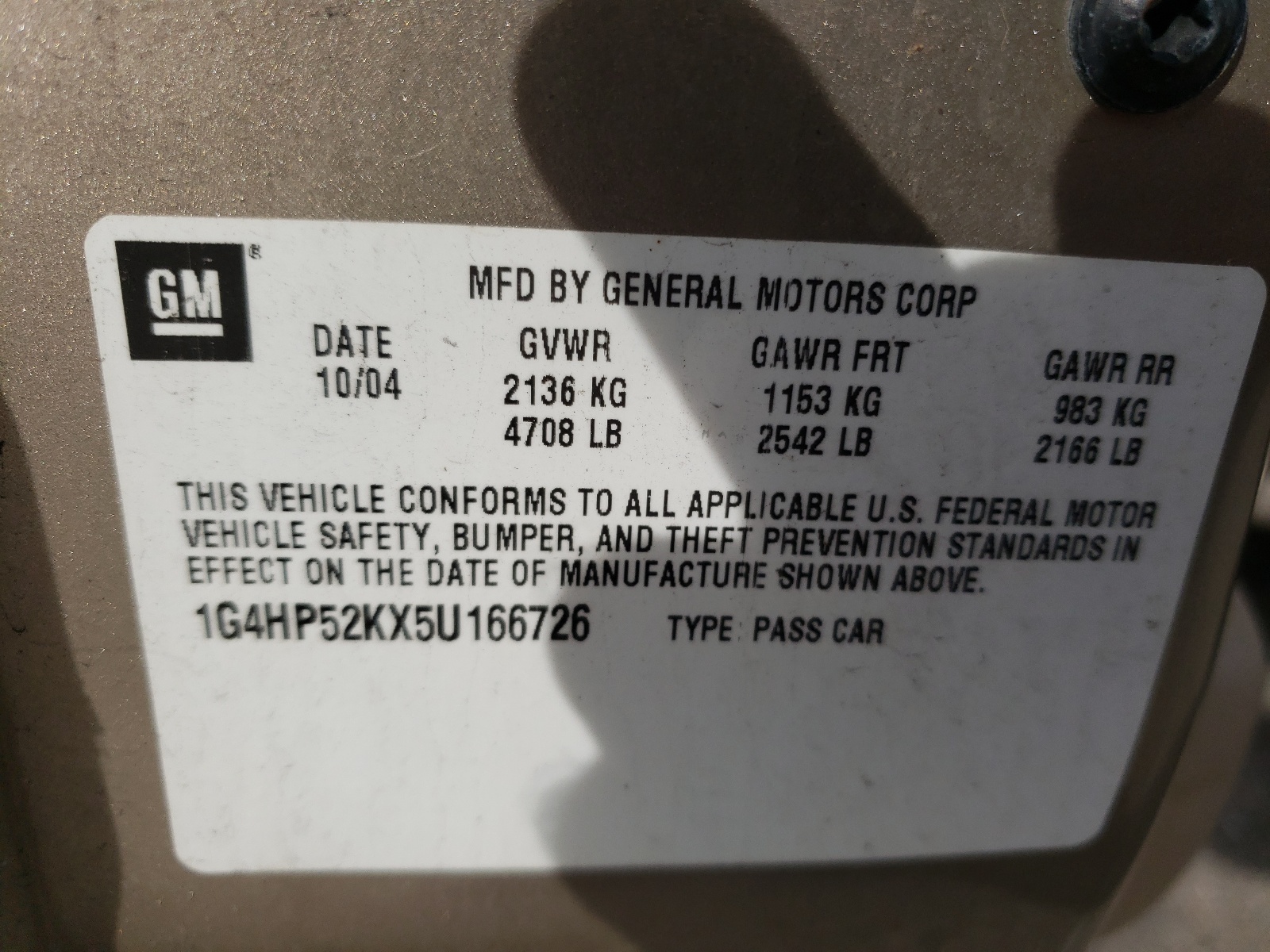 Photo 10 from auction – 2005 BUICK LESABRE CU with VIN 1G4HP52KX5U166726