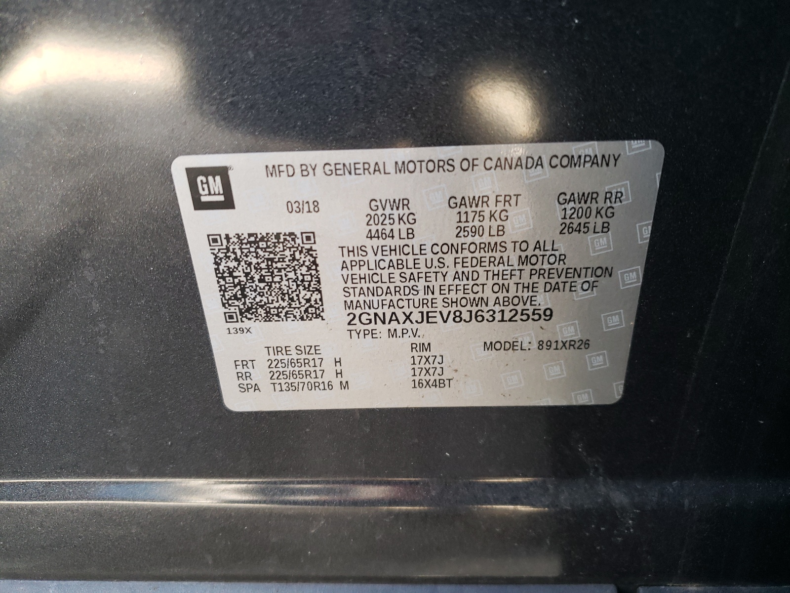 Photo 10 from auction – 2018 CHEVROLET EQUINOX LT with VIN 2GNAXJEV8J6312559