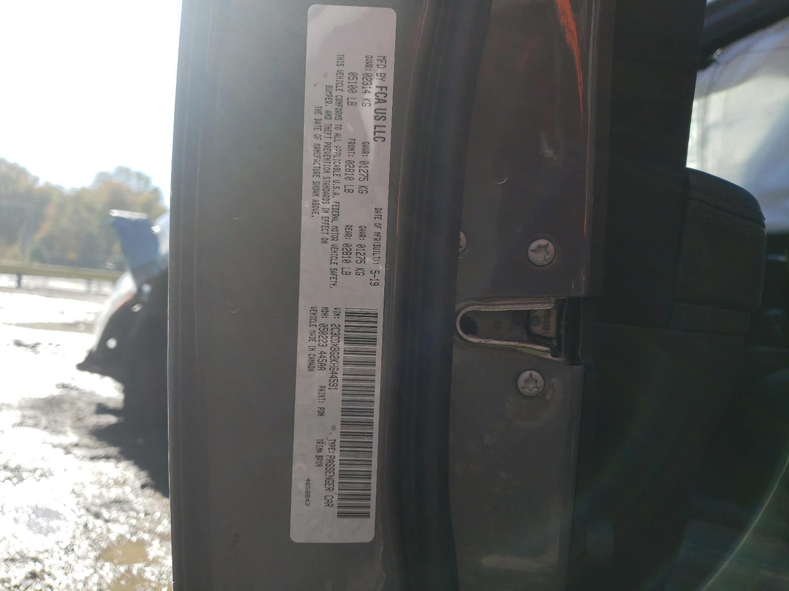 Photo 10 from auction – 2019 DODGE CHARGER SX with VIN 2C3CDXBG2KH644591
