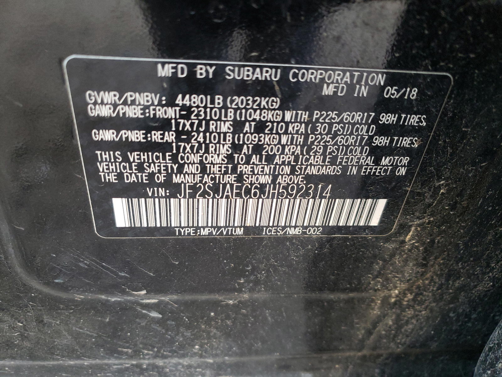 Photo 10 from auction – 2018 SUBARU FORESTER 2 with VIN JF2SJAEC6JH592314