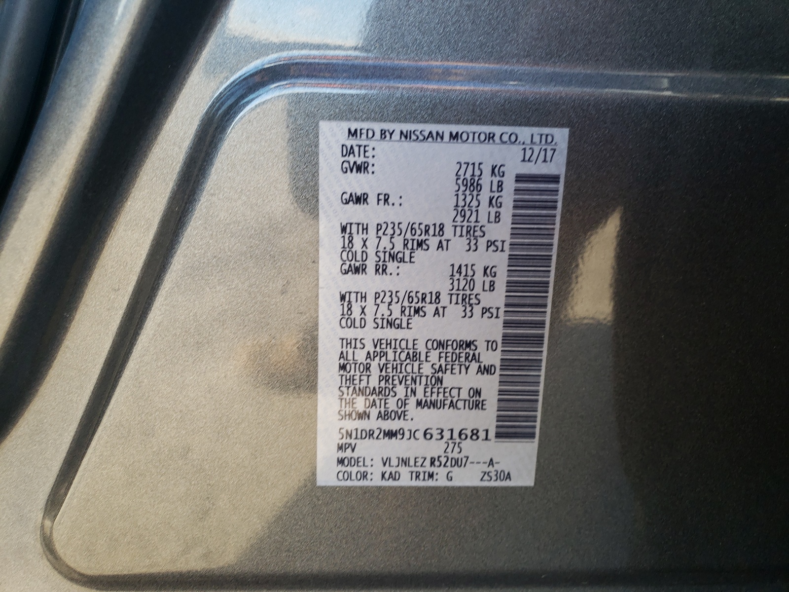 Photo 10 from auction – 2018 NISSAN PATHFINDER with VIN 5N1DR2MM9JC631681
