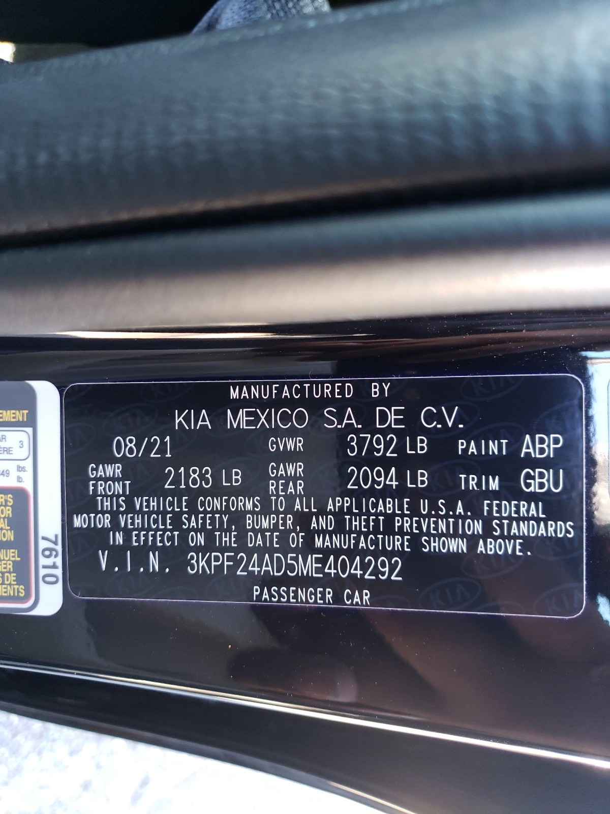 Photo 10 from auction – 2021 KIA FORTE FE with VIN 3KPF24AD5ME404292