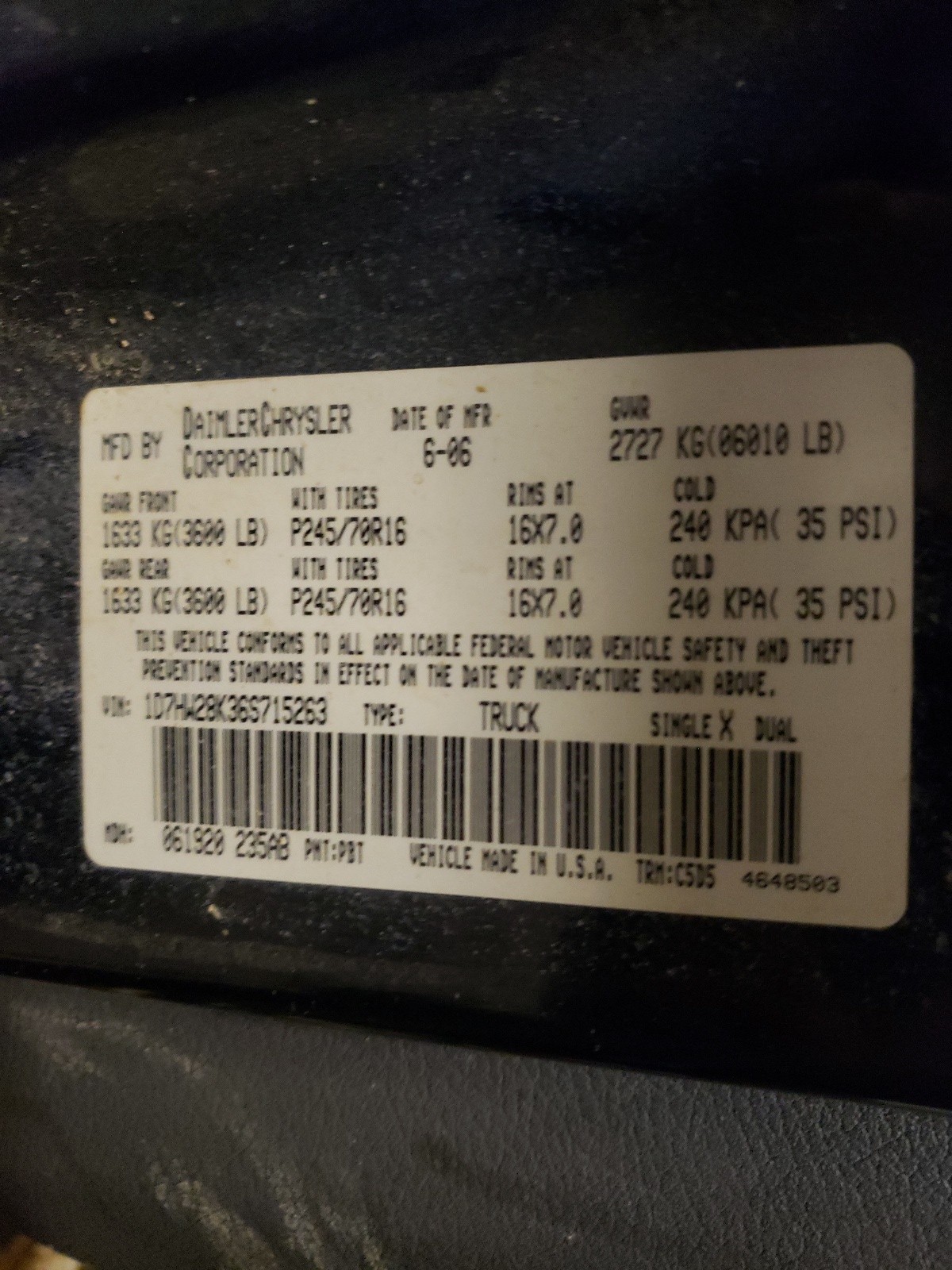 Photo 10 from auction – 2006 DODGE DAKOTA QUA with VIN 1D7HW28K36S715263