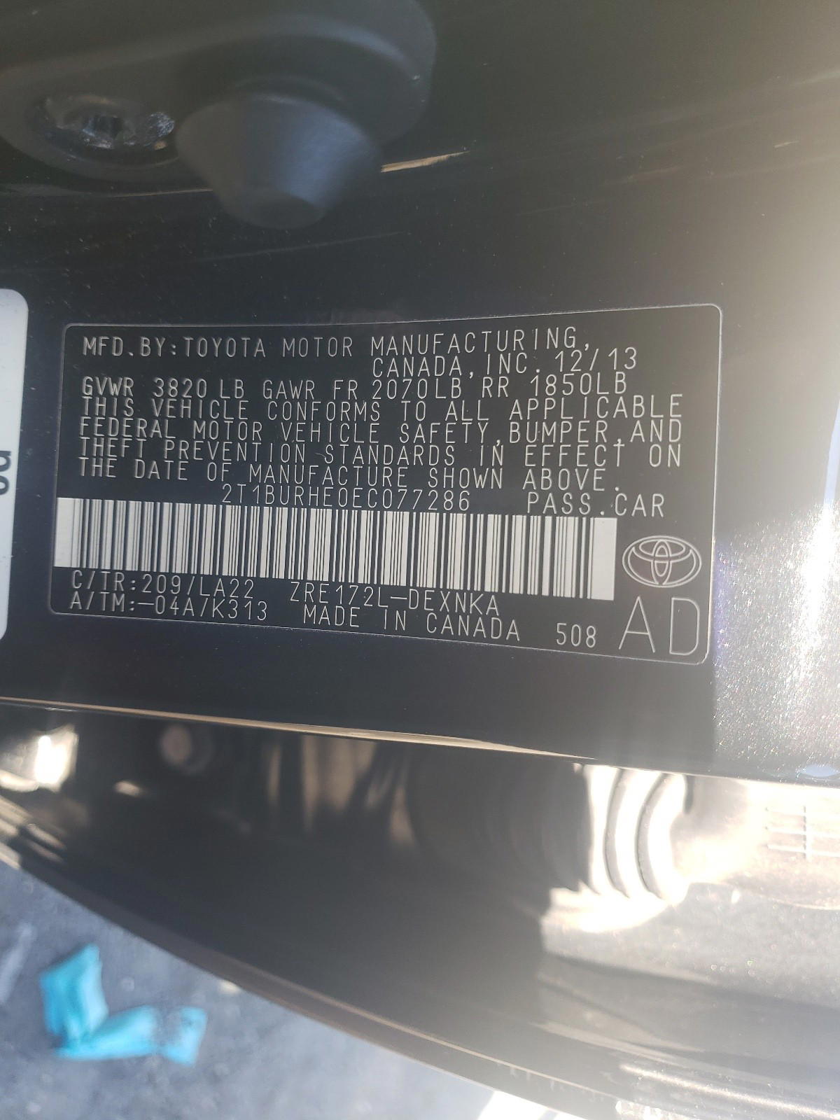 Photo 10 from auction – 2014 TOYOTA COROLLA L with VIN 2T1BURHE0EC077286
