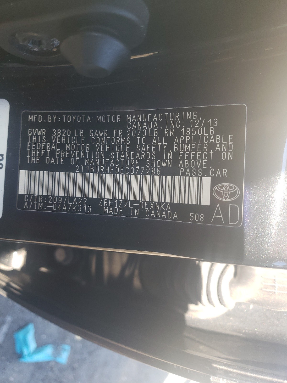 Zdjęcie 10 z aukcji – 2014 TOYOTA COROLLA L z VIN 2T1BURHE0EC077286