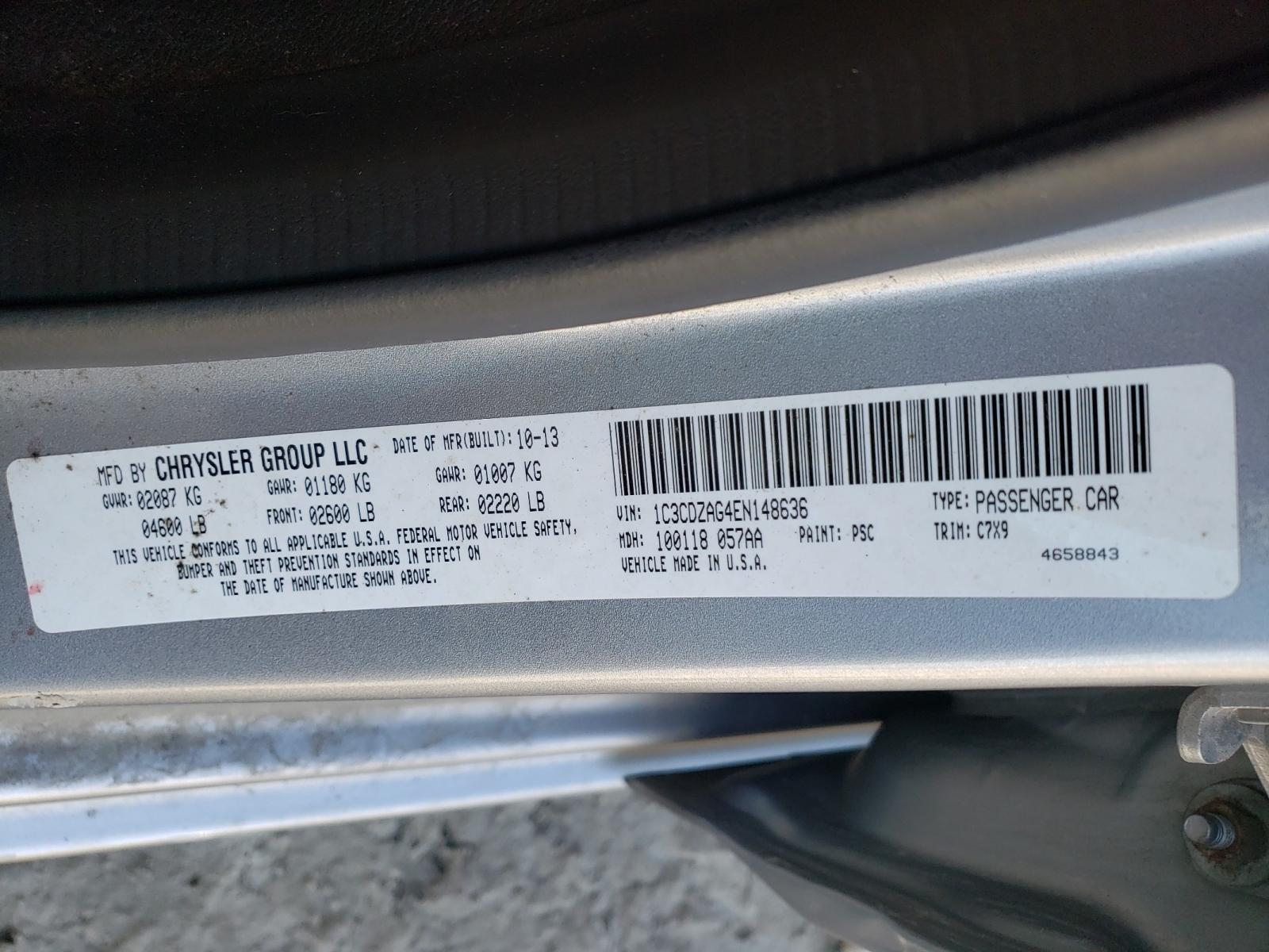 Photo 10 from auction – 2014 DODGE AVENGER SE with VIN 1C3CDZAG4EN148636