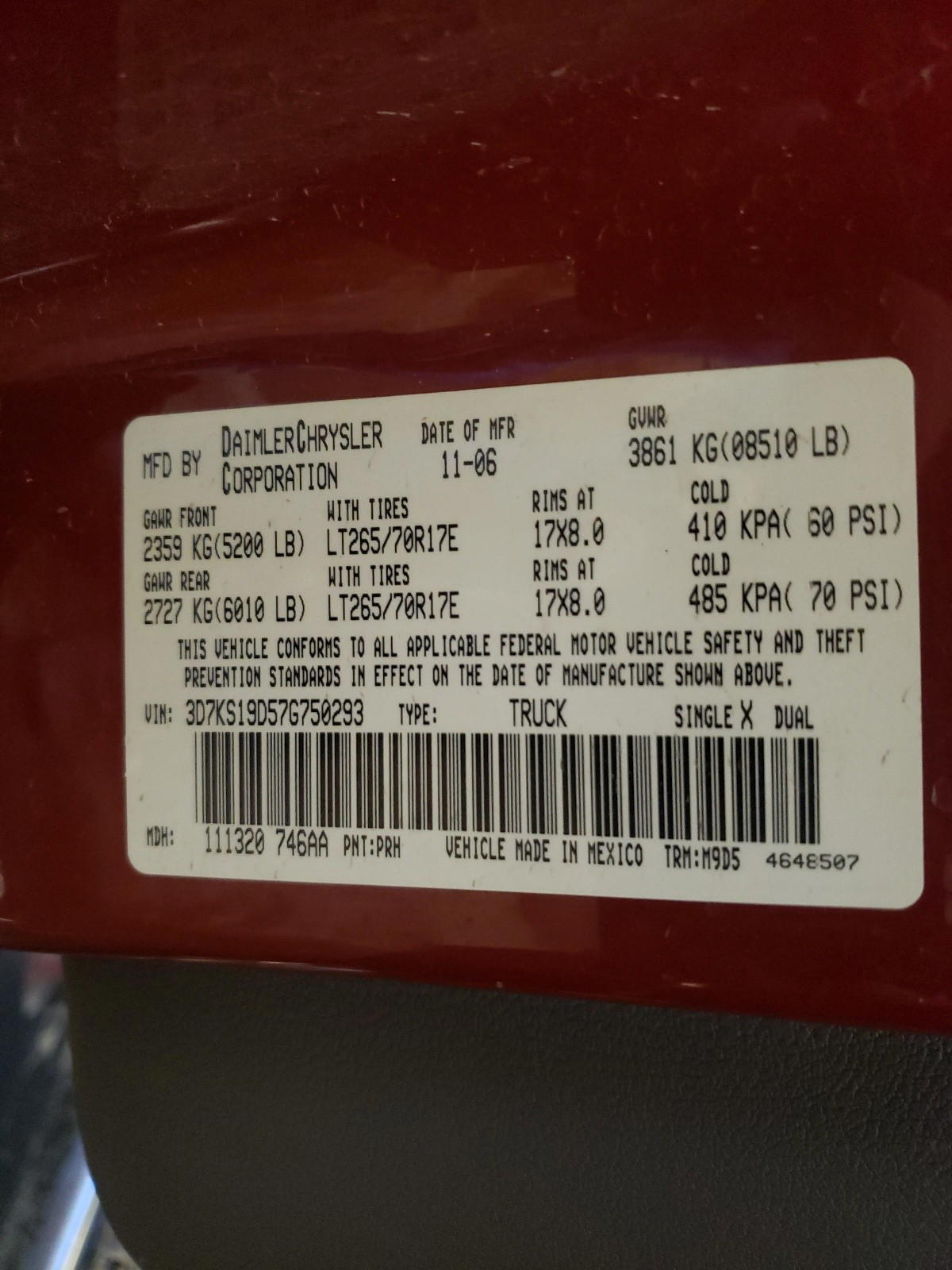 Photo 10 from auction – 2007 DODGE RAM 1500 with VIN 3D7KS19D57G750293