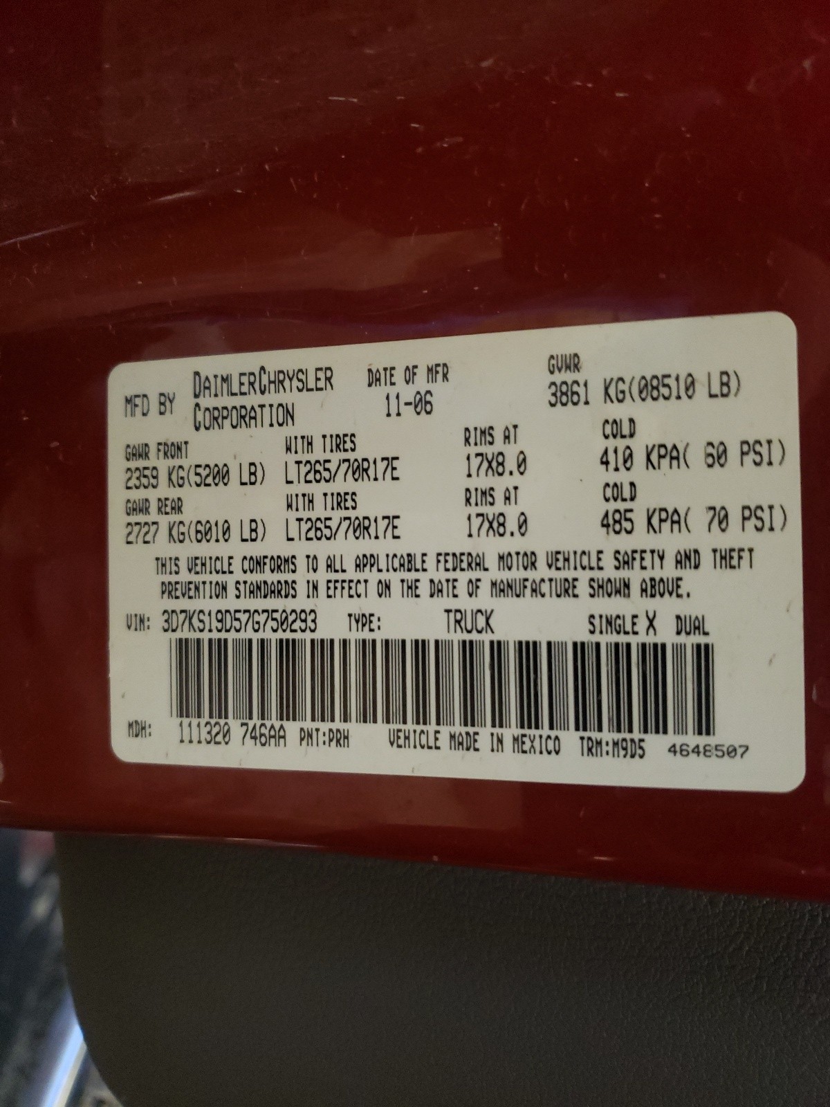صورة رقم 10 من المزاد - 2007 DODGE RAM 1500 مع VIN 3D7KS19D57G750293